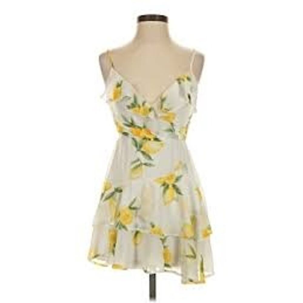 Japna L White Lemon Print Ruffle Mini Dress Ruffle Citrus Sundress Tank Summer